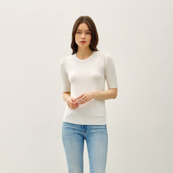 Women's Ivory Short Sleeve Knit Top Be Cool Size Large NWT - Picture 3 of 4